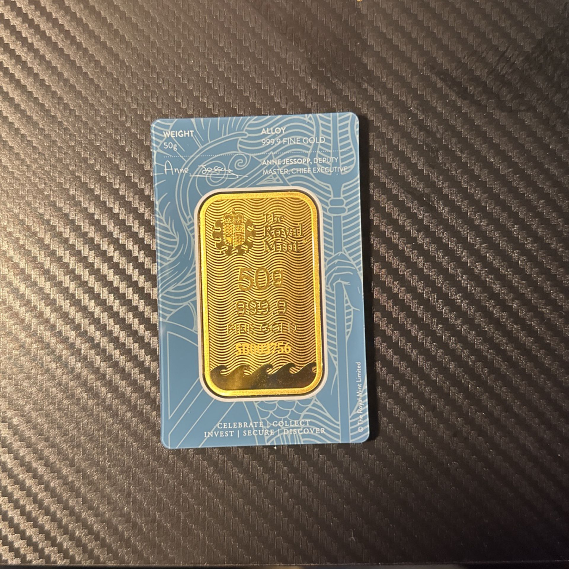 The Royal Mint 50 Gram Gold Bar In Assay