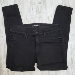 Express Stretch + Legging Mid-Rise Solid Black Denim Dress Pants Womens 14