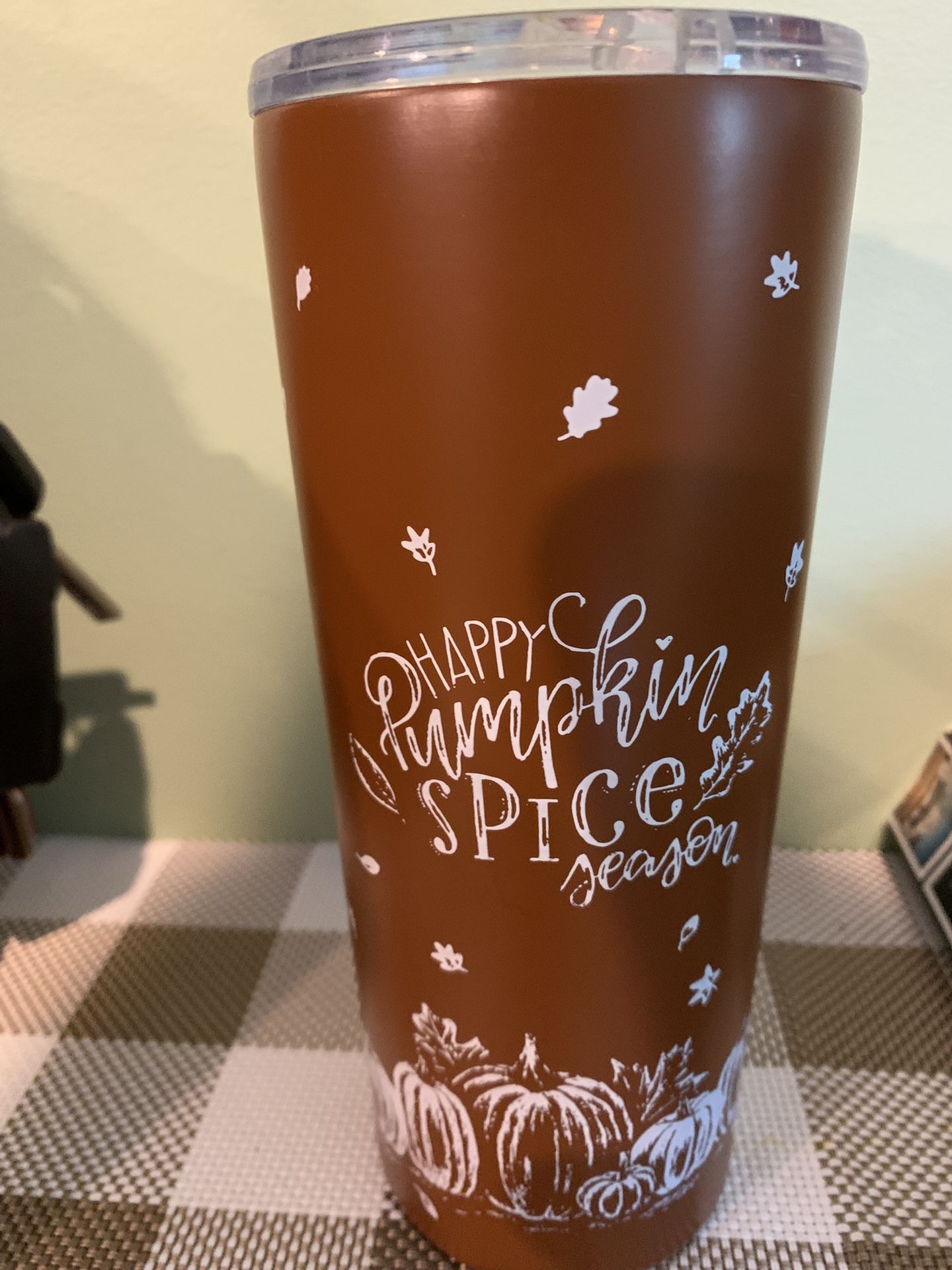 New Stainless Steel 20 Ounce Tumbler W/saying Happy Pumpkin Spice Season, Keeps Hot For 4 Hrs & Cold For 6 Hrs