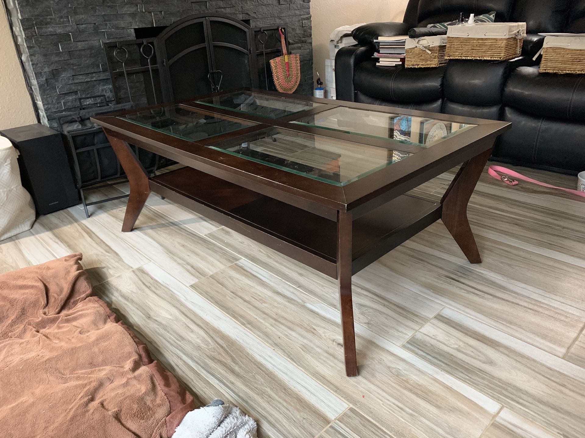 Wood and Glass coffee and side table.