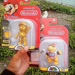 New World of Nintendo Gold Super Mario Bowser Jr w Brush Action Figure Toy Lot 