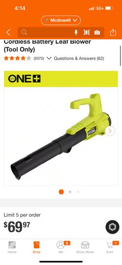 RYOBI ONE+ 18V 90 MPH 250 CFM Cordless Battery Leaf Blower (Tool Only)