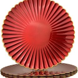 Red Charger Plates, 13 Inch Plastic Round Dinner Charger Plates for Wedding Party, Tabletop Decor. (Set of 6)