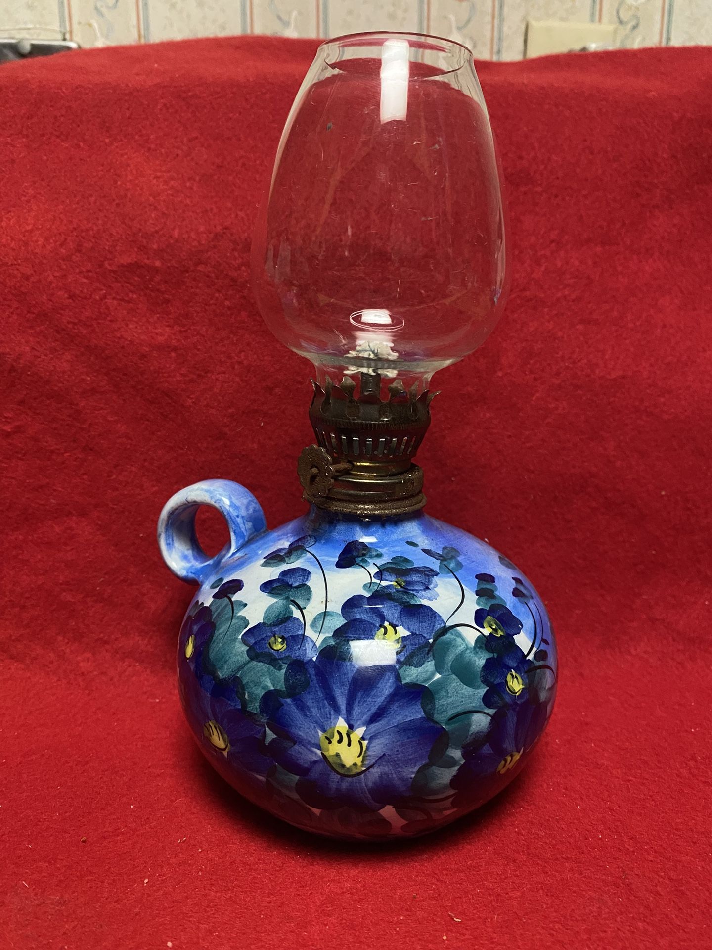 8.5 inches with Glass Handmade Hand painted Imported From Greece Ceramic Oil Lamp (Read Description)