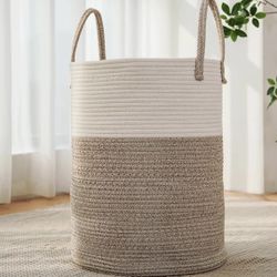 Large Woven Laundry Basket Hamper,80L Cotton Rope Storage Bin for Blankets,Toys and Clothes,Decorative Tall Nursery Hamper for Living Room,Baby Nurser
