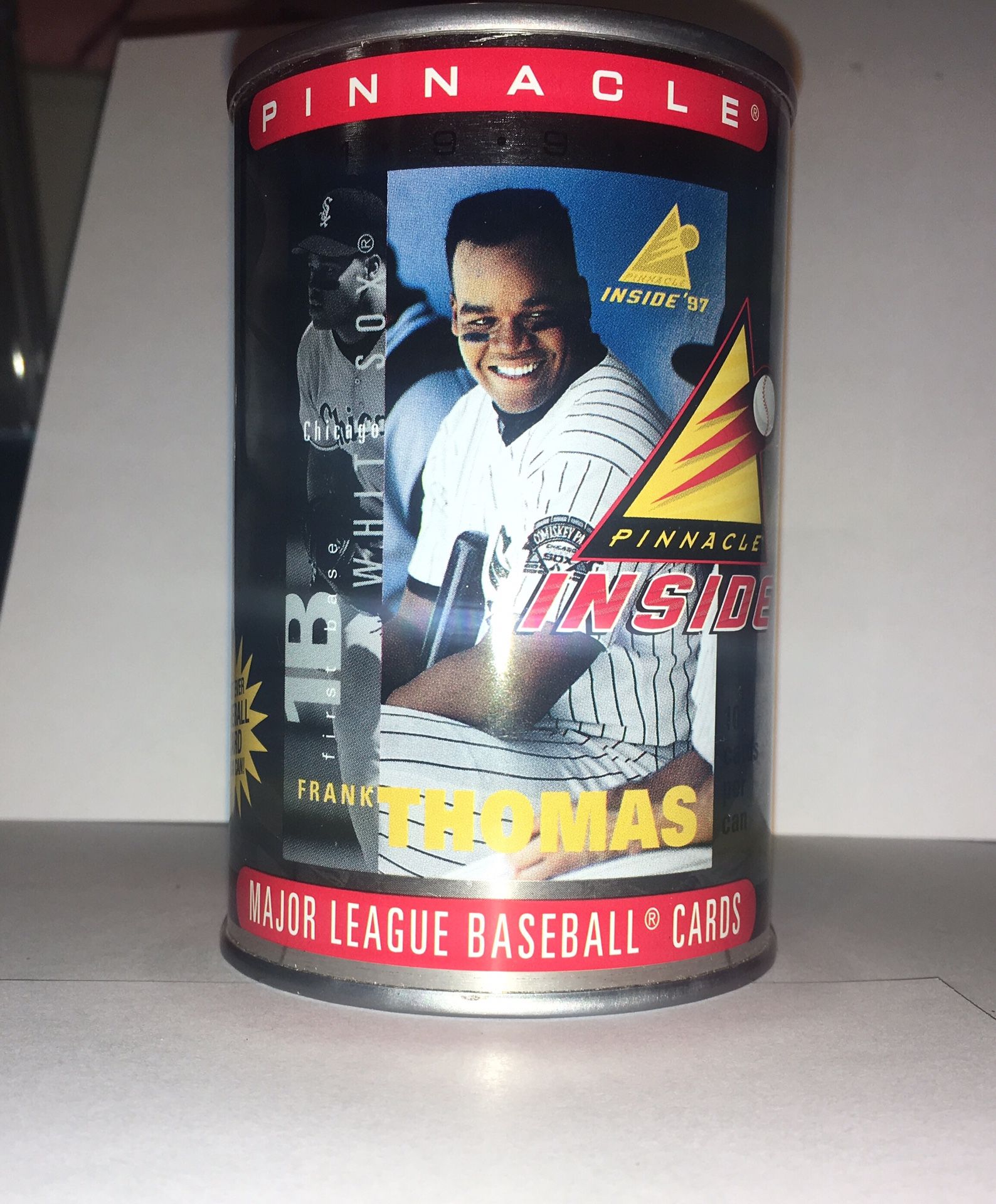 Frank Thomas 1997 Pinnacle MLB unopened can of cards.