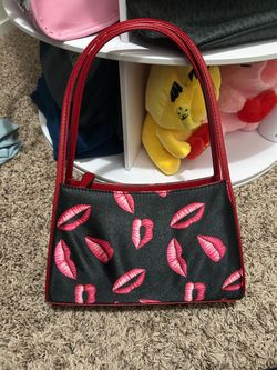 Black Mini Handbag with Lip Print