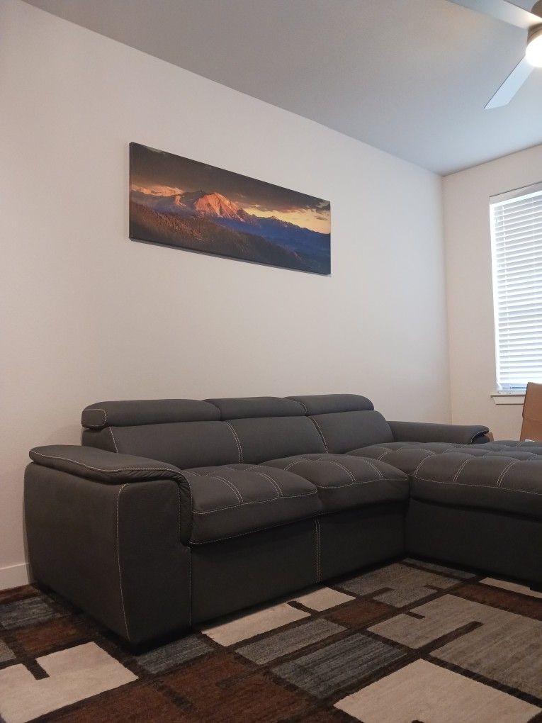 2PC Suede Leather Sleeper Sectional w/it RAF Chaise
