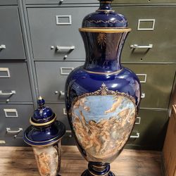 Pair of Sevres style vases, 42 in & 21 in tall