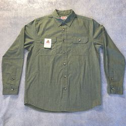 Wrangler Long Sleeve Shirt Size Medium Olive Green Denim Button Up NWT Epic Soft