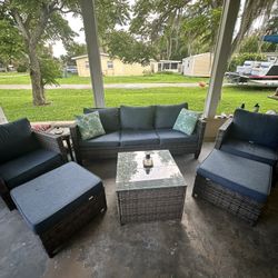 7 Piece Outdoor Furniture Set With Smokeless Fire Put