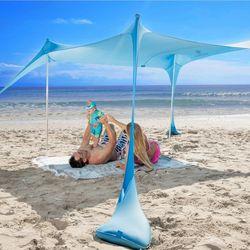 Beach Tent Sun Shelter UPF50+ - Easy Pop Up Beach Canopy - Outdoor Shade for Camping Trips, Fishing, Backyard Fun Picnics - Sand Shovel, Ground Pegs &