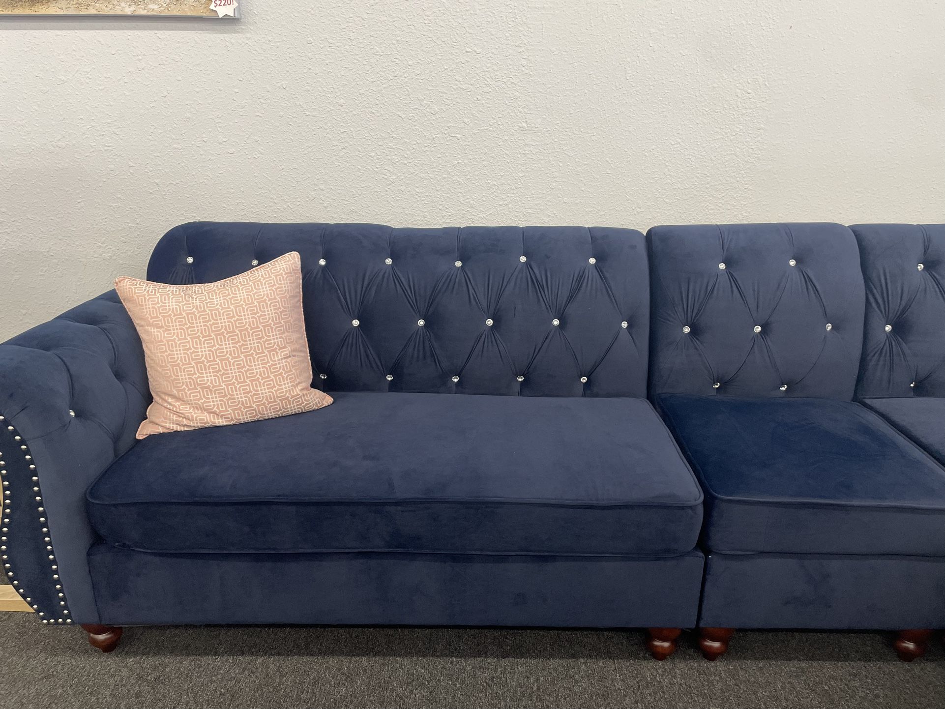 Blue 4pc Sectional with Ottoman