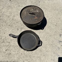 Lodge 12 Cast Iron Pot With Lid And Cast Iron Fry Pan