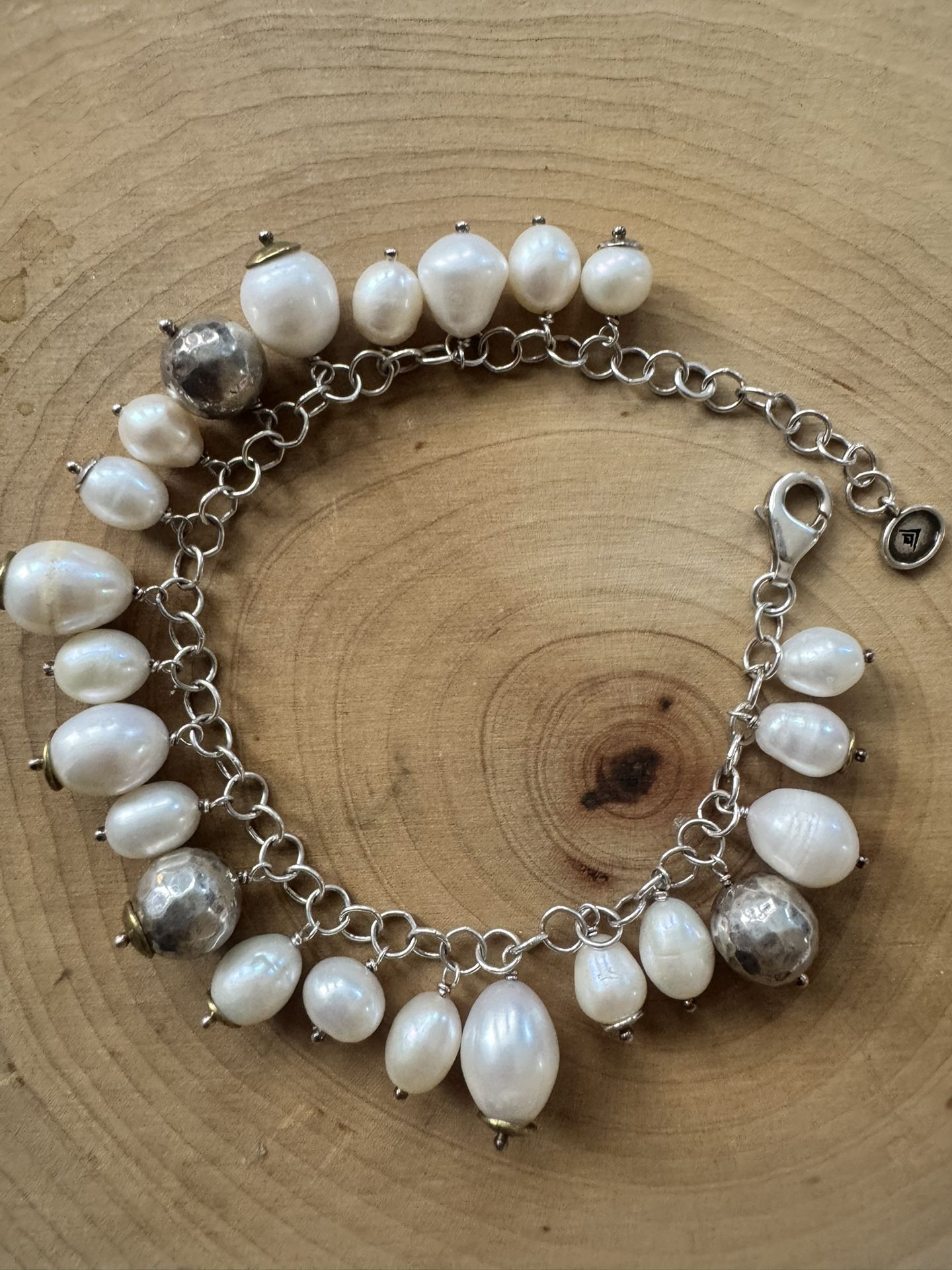 Pearl And Signed 925 Sterling Silver Ball Bracelet
