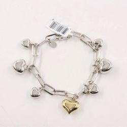 Heart Charm Bracelet in 14K Gold & Sterling Silver