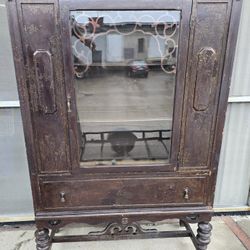 Antique Glass Door Wood China Cabinet Hutch Curio w/ Drawer & Shelves to Restore