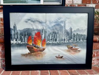 Framed Painting w/ Glass - Hong Kong Skyline
