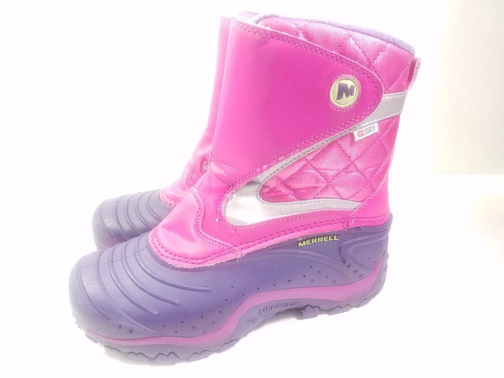 Merrell Childrens Kids Youth Girls Winter Slip On Snow Boots Size 2 Pink Purple