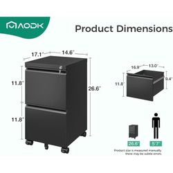 AODK File Cabinet for Home Office, Fully Assembled Filing Cabinet 2 Drawer Rolling File Cabinets with Lock, Small Mobile File Storage Cabinets for A4/