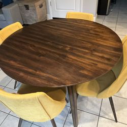 Modern Brown Table and Yellow Chairs 