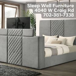 🌟Queen, King Light Up Fireplace TV Pop Up Bed Frame 💥 Furniture Sectionals Avail