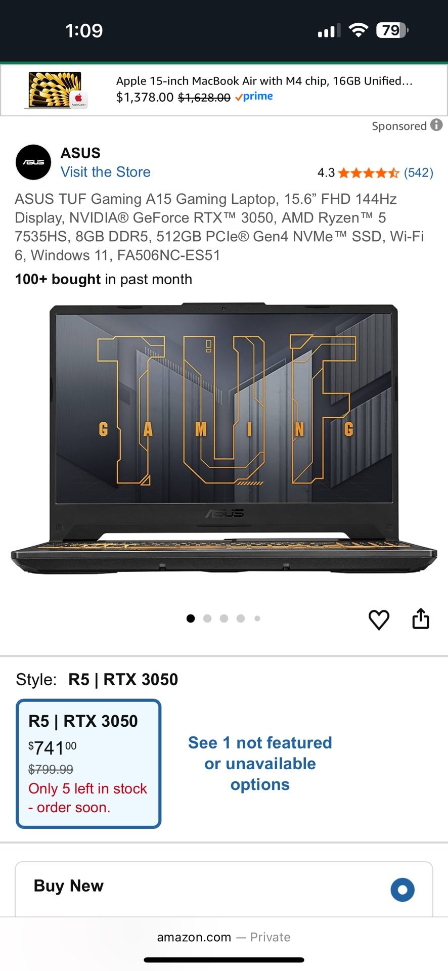 ASUS -TUF Gaming Laptop 15.6 