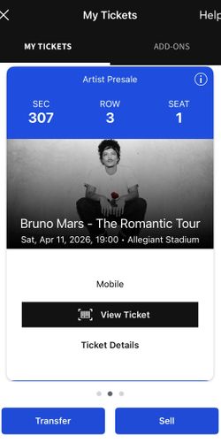 BRUNO MARS LAS VEGAS TICKET