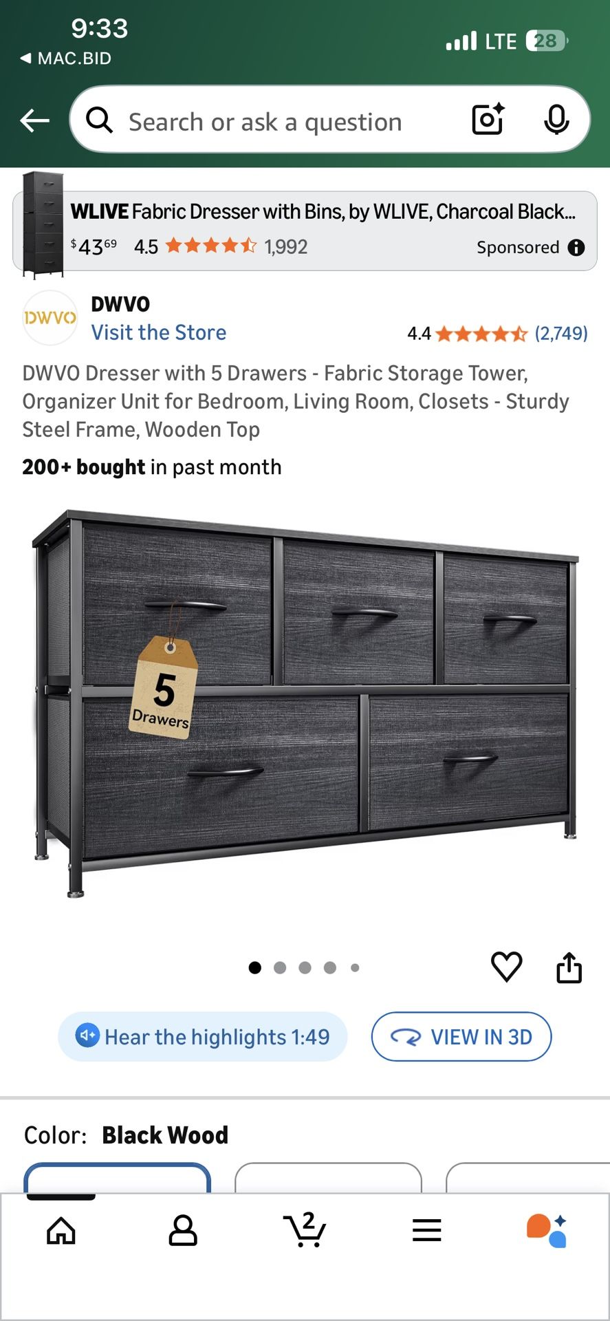 *NEW * DWVO Dresser with 5 Drawers