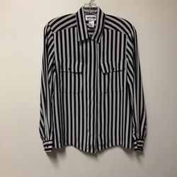 Women’s NOTCHES 100% polyester Navy and cream striped long sleeve blouse… Size 8