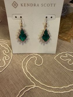 Kendra Scott Emerald Green Teardrop Halo Earrings