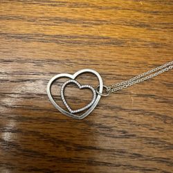 Sterling Silver Diamond Hearts Necklace 