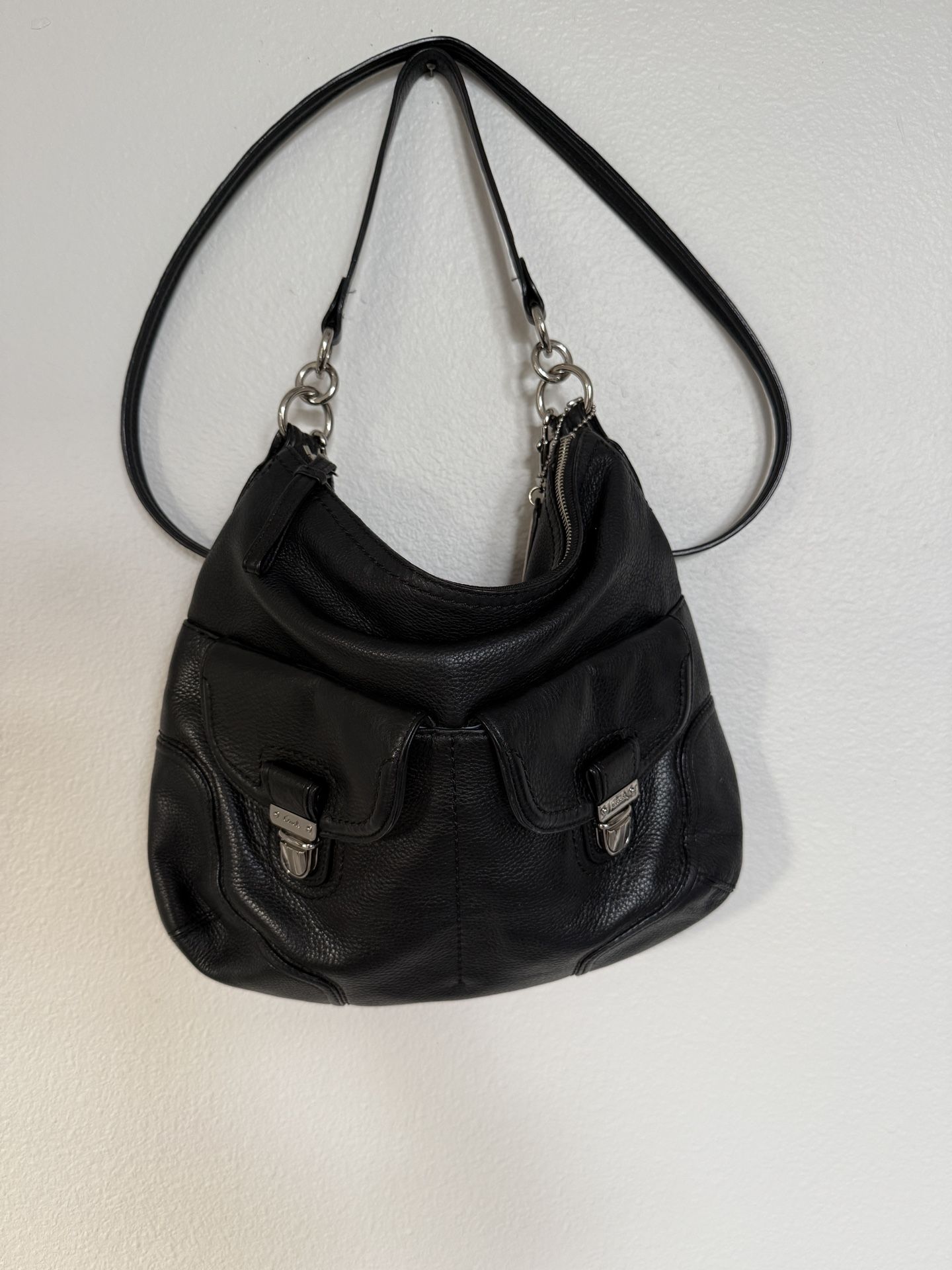 Coach, Poppy, Avery pebbled black leather hobo shoulder bag