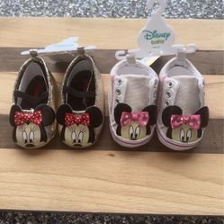 2 For $8 Disney Baby Shoes Minie Mouse 6-9 Months 