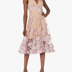 Dress The Population Women's Size XL Spaghetti Strap 3D Pink Floral Dress