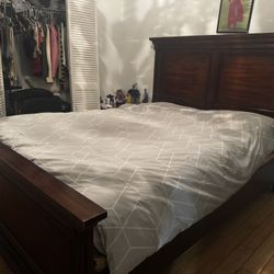 Queen Bed With Mattress (Good Quality Wood)