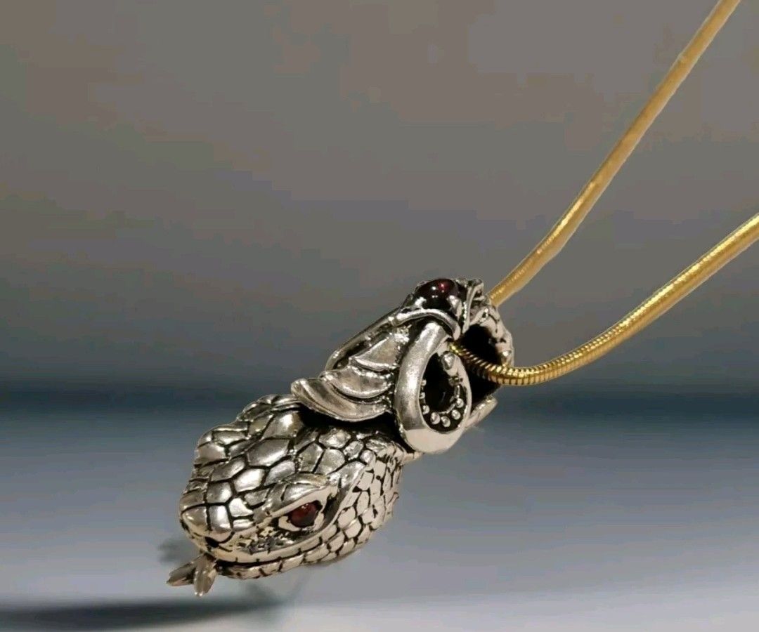 925 Sterling Silver Open Mouth Python Snake Head Pendant Garnet Eyes Men Jewelry,All Products : American Fashion Style Bags On Sale
