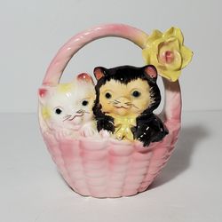 Cats in a Basket Wall Vase Figurine 