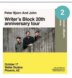 Peter Bjorn and John tickets at Walter Studios
