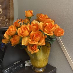 Artificial Flower And Glass Vase Pot 