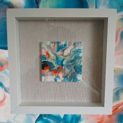 Arcylic Art Pour Painted Stoneware Coaster Framed in Shadow Box