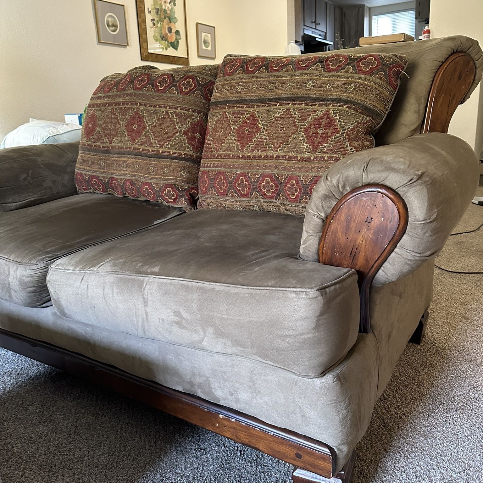 Olive Green Couch & Love Seat