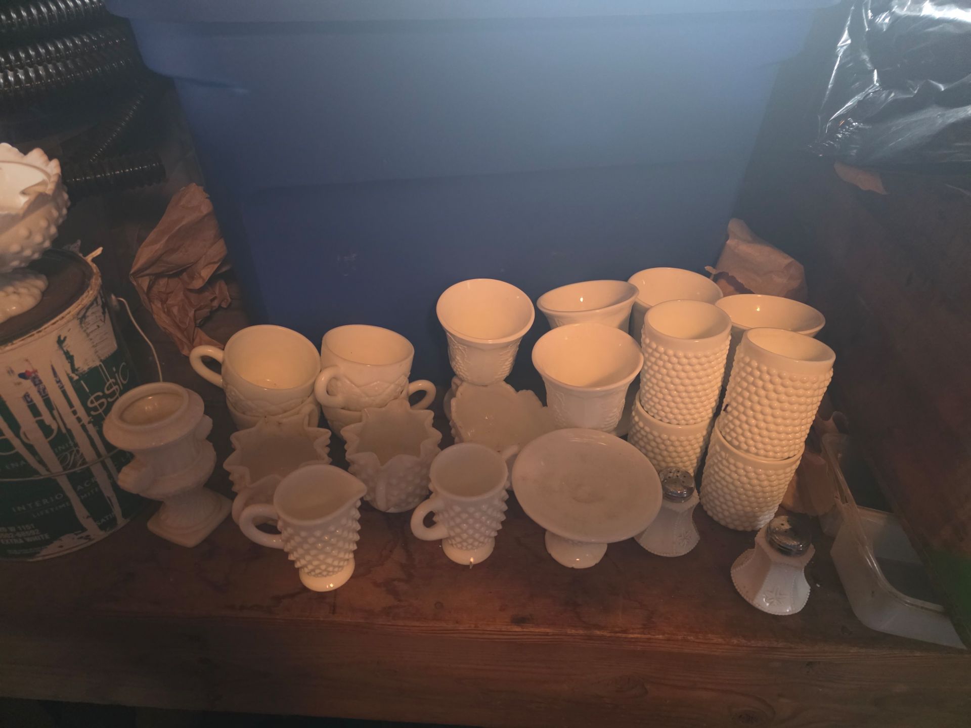 Rare 24pc Fenton Hobnail Milk Glass Set - Large 12" Bowl