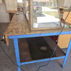 Large Metal And Wood Work Table