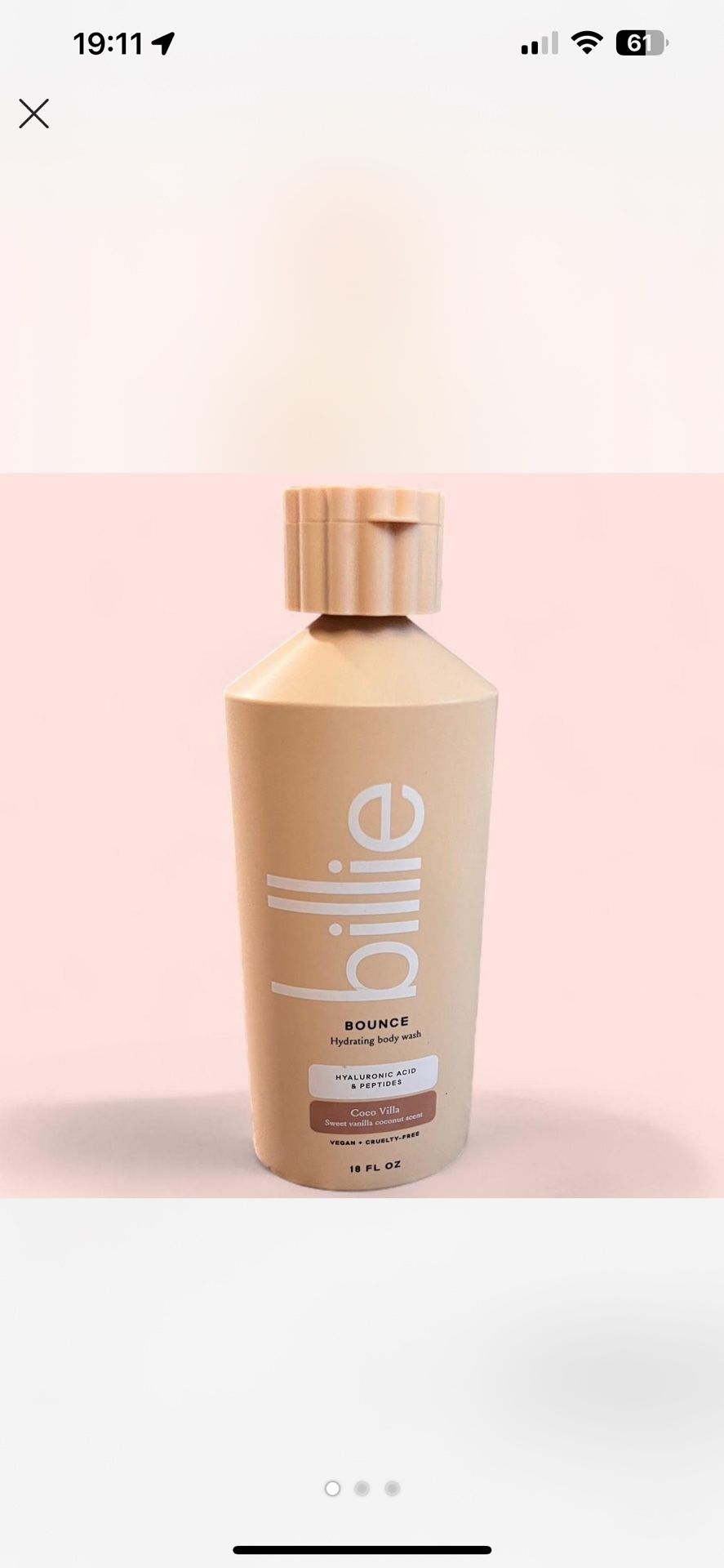 Billie Bounce Hydrating Womens Body Wash, 18 fl oz, Coco Villa Sweet vanilla coconut scent,Vanilla Cedar Scent, Vegan, Cruelty Free