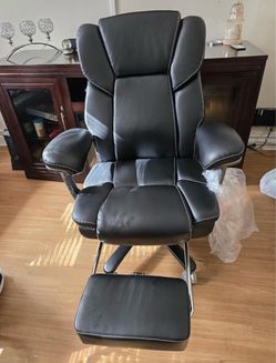 Black Faux Leather Reclining Office Chair with Footrest