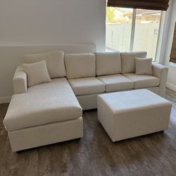 💥 Brand New Cream Sectionals With Free Ottoman (happy Customer)