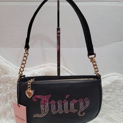 Juicy Couture Liquorice Black Classic II Rhinestone Shoulder Bag Purse NEW
