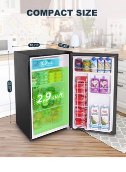 3.2 Cu.Ft Mini Fridge with Freezer, Single Door Mini Fridge, Dorm Fridge, Adjustable Thermostat, Mini Refrigerator for Bedroom, Office, Dorm, Black