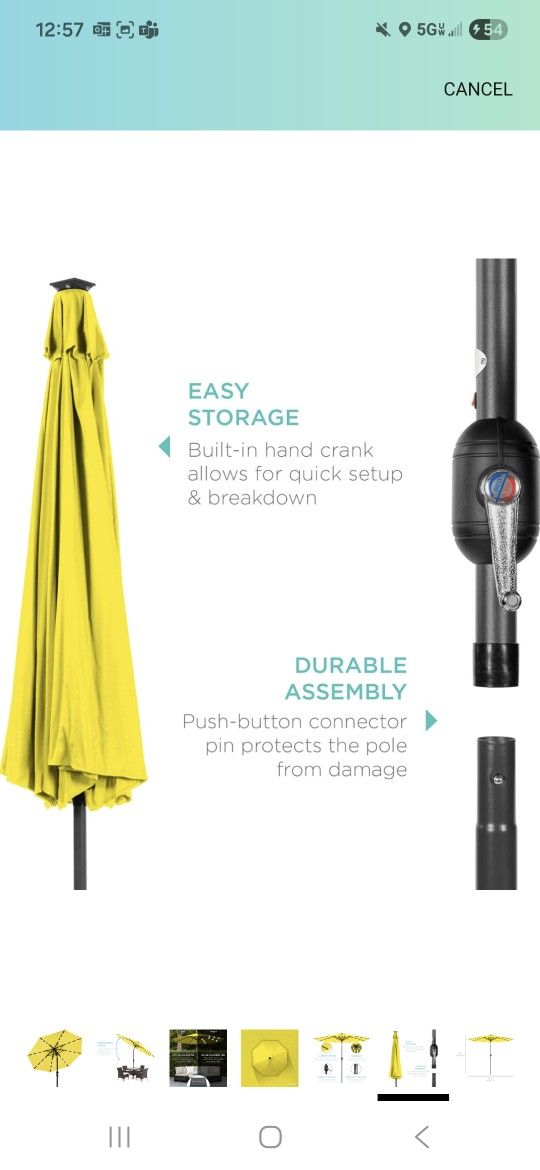 9ft Yellow Patio Umbrella- Umbrella Only